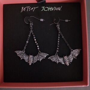 Betsey Johnson Silver Bat Dangle Earrings